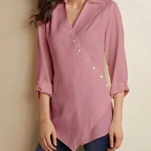 Soft Surroundings plus size 1X 100% Tencel wrap Tunic Top rolled sleeves pink